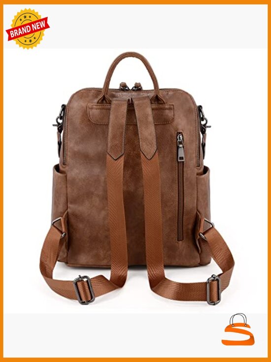 PU Washed Leather 3-Way Backpack Purse Large Capacity Rucksack main image 5